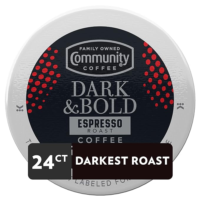 Community Coffee Dark & Bold Espresso Roast Coffee Pods,Compatible with Keurig 2.0 K-Cup Brewers,24 Count (Pack of 2)