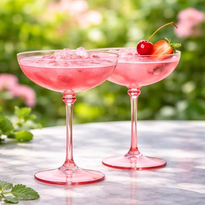 LemonRoad 48 Pcs Plastic Coupe Glasses 9 oz Disposable Martini Glasses for Cocktails, Champagne, Desserts and Espresso, Drinkware Set for Weddings, Birthday Parties, Home Bars (Pink)