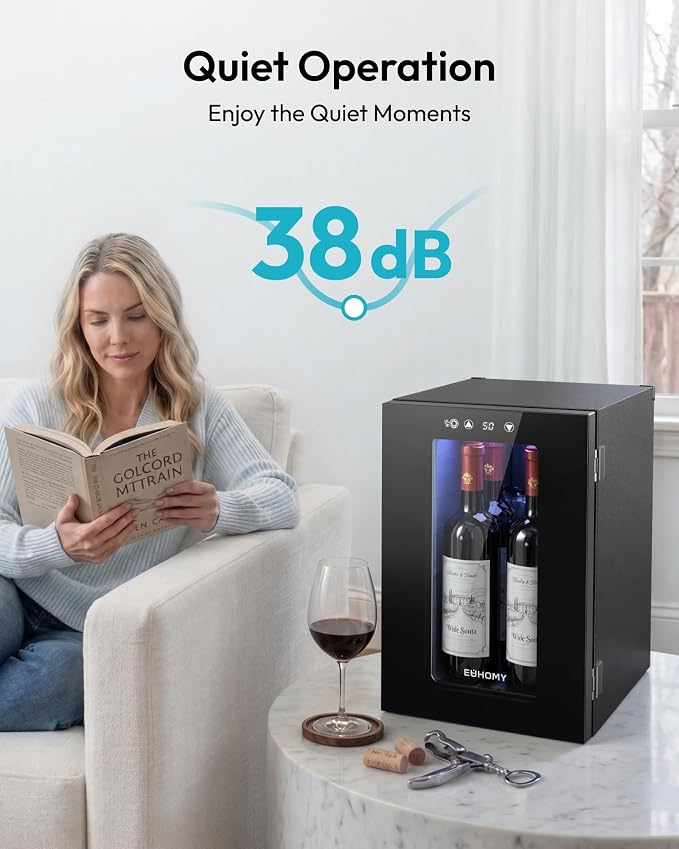 EUHOMY 18L Freestanding Counter-top Wine Fridge Mini Fridge, 4 Bottle and 6 Can Wine Cooler for Red White Wine, Wine Cellar with LED Digital Temperature Display Quiet, Black