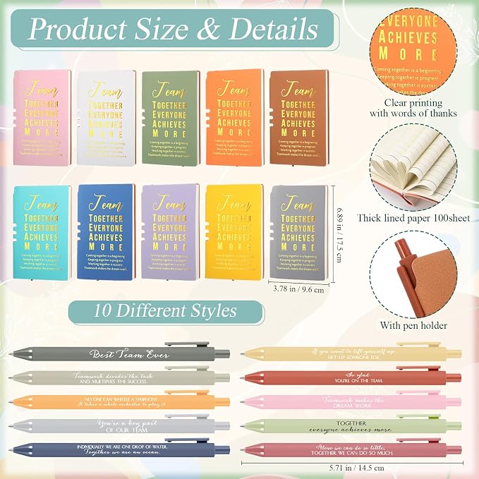 Didaey 10 Sets Team Appreciation Gifts Set 13oz Pastel Inspirational Ceramic Coffee Mugs A6 Leather Notebooks Ballpoint Pens Bulk Thank You Gifts for End of Year Teacher Team Members Coworker Staff