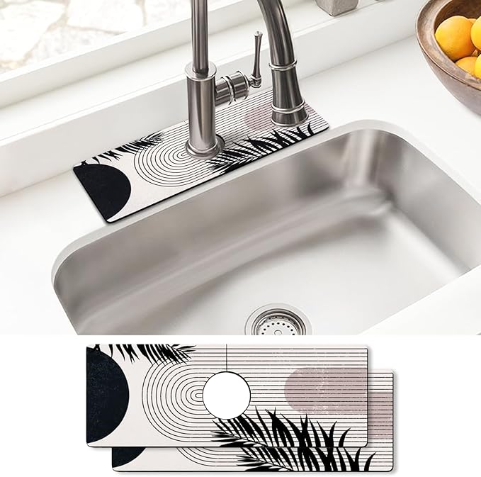 Sink Faucet Absorbing Mat, 2 Pack Drying Mat Around Faucet Sink Splash Guard Behind Faucet Sinkmat For Kitchen Bathroom Island Rv 15 * 5.5 Inch (38 * 14 cm)