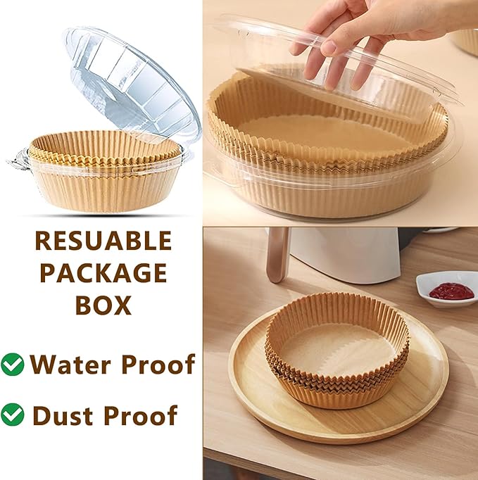 200pcs Air Fryer Disposable Paper Liner, Non-Stick Disposable Air Fryer Parchment Paper Liners, Baking Paper for Air Fryer Oil-Proof, Water-Proof, Food Grade Parchment（6.3" in Bottom, 8" on top）
