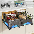 Expandable Pull Out Cabinet Organiser, No Drill Adhesive Slide Out Kitchen Drawer Shelf Durable Metal for Under Sink, Cupboard, Pantry, Adjustable Width (12.8"-19.7") (Style A Black, 1 Pack)