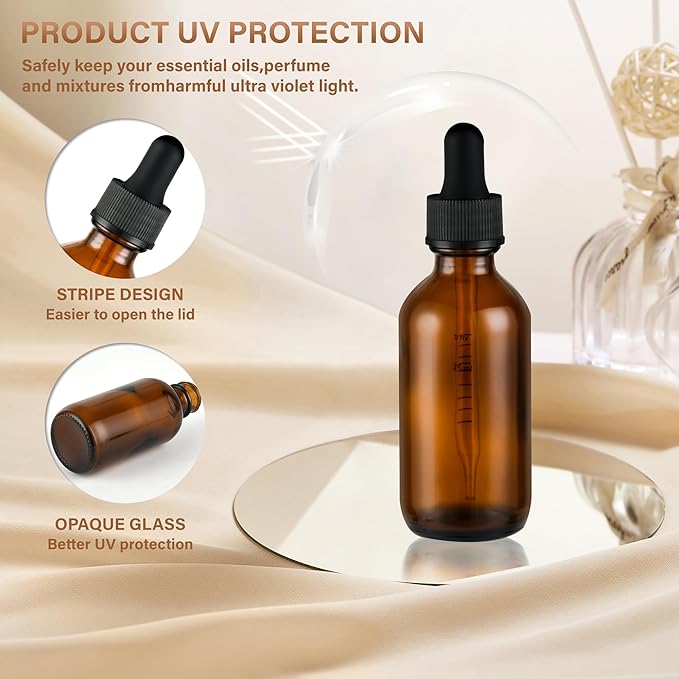 NOOEEISS 12 Pcs, 2oz Dropper Bottle, Amber Glass Eye Dropper Bottle, Tincture Bottles with Dropper, Leak-Proof Design, Stronger Suction, for All Kinds of Mixed Liquids