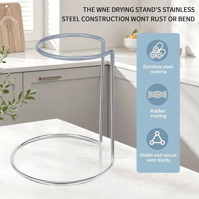 Wine Decanter Drying Stand with Rubber Coated Top to Prevent Scratches, Wine Decanter Drying Rack for Standard Large Wine Decanters, Decanter Cleaner Includes Cleaning Brush