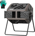 THEGROW'ING 43 Gallon Dual Chamber Compost Bin with Built-in Nuts, Outdoor Rotating Composter Tumbler for Garden Backyard, Brown