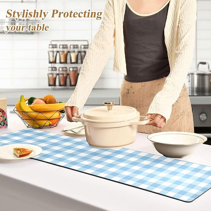 Trivet Table Runner Heat Resistant 230F for Hot Dishes Pots Plates Kitchen Dining Table Protector Decorative 39.37 X 11.8 Inch Checkered Blue