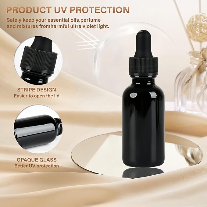 NOOEEISS 12 Pcs, 1oz Black Glass Eye Dropper Bottle, Tincture Bottles with Leak-Proof Design, Stronger Suction, for All Kinds of Mixed Liquids