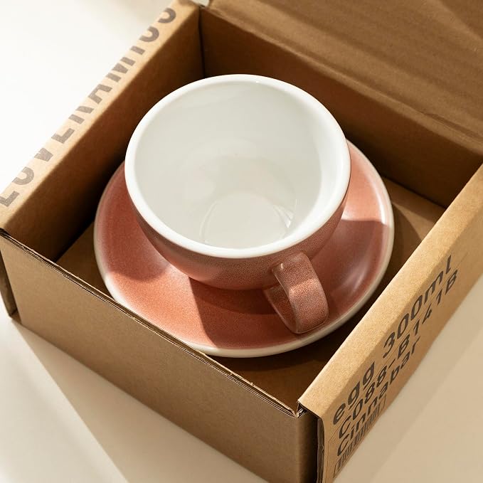 Loveramics Matt Cappuccino Cup, 10 oz Ceramic Latte Art Mug with Saucer, Thick-walled stoneware cup Set, Barista Latte Cup Set for Latte, Cappuccino, Tea - Mineral Colors (Cinnabar, 10OZ)