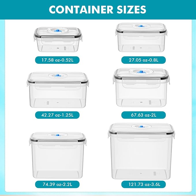 LemonRoad 33 Piece Vacuum Seal Storage Food Containers with Lids (6Containers&6 Lids&20 Sealable Bags&1 Hand Vacuum Pump), Meal Prep Containers with Lid, Airtight and Leak Proof (Black)