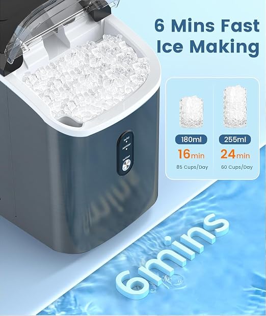 Antarctic Star Countertop Ice Maker with Soft Chewable Pellet Ice, 34lbs/24Hrs, One-Click Operation, Self-Cleaning Portable Peddle Ice Machine with Ice Scoop for Kitchen,Office,Bar,RV (Black)