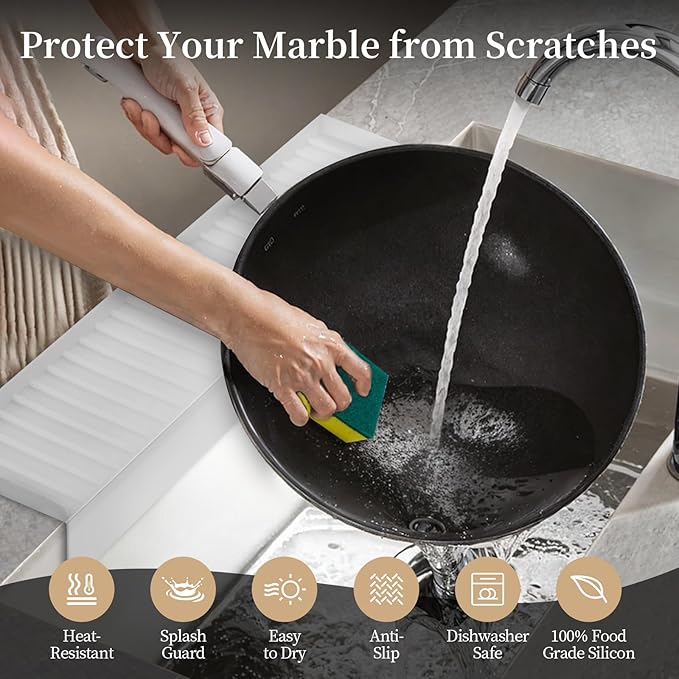 Sink Edge Protector with Suction Cup, 14" 20" 24" 30", Silicone Sink Splash Guard for Kitchen & Bathroom, Protect Countertop from Scratches, Stains, for Stainless Steel Granite Quartz