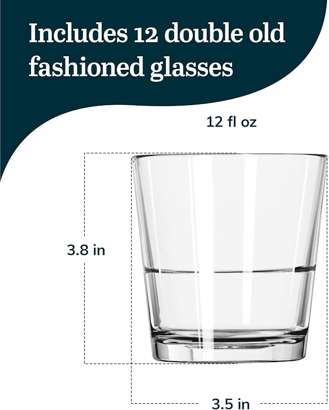 Libbey 15769 Restaurant Basics Stacking Double Old Fashioned Glasses, 12-ounce, Set of 12
