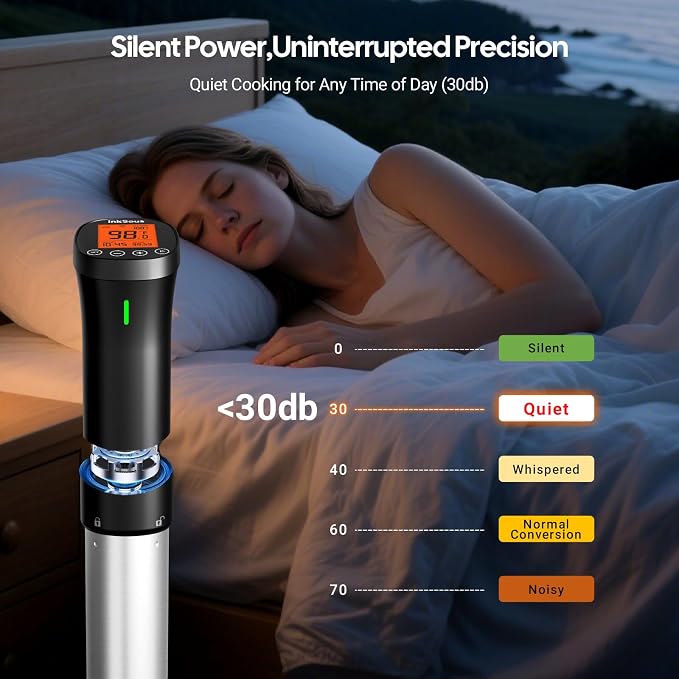 WiFi 2.4G Sous Vide Cooker, 1000W Sous Vide Machine Ultra-Quiet & 3D Fast Heating, App Control, Timer, Precise Calibration & Restaurant Chef-Level Recipes