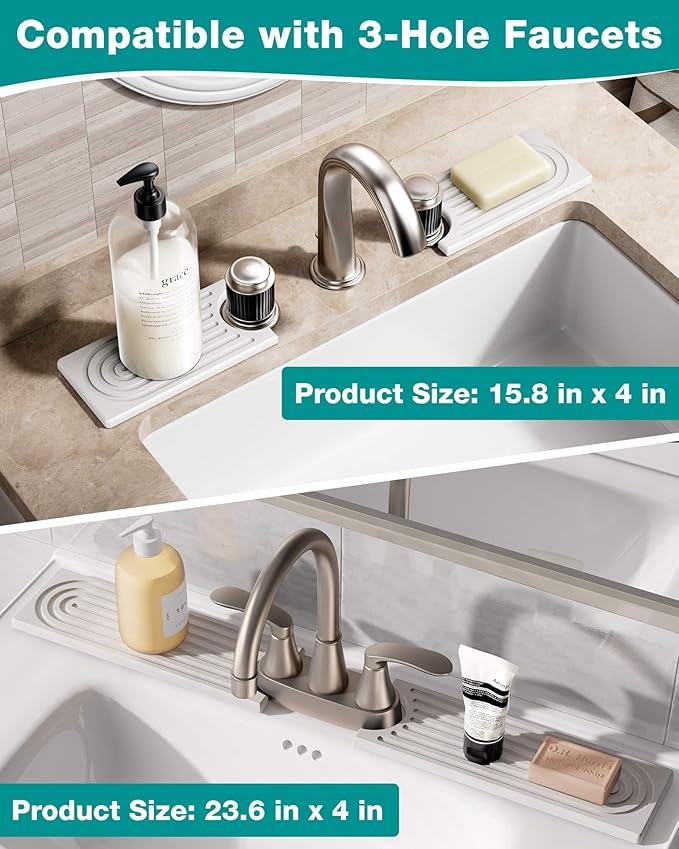 Stone Faucet Mat for Kitchen Sink, Diatomite Sink Protectors - Prevent Moisture Drying Stone Tray Fit Kitchen Counter & Bathroom Counter (White, 30"L x 4"W)