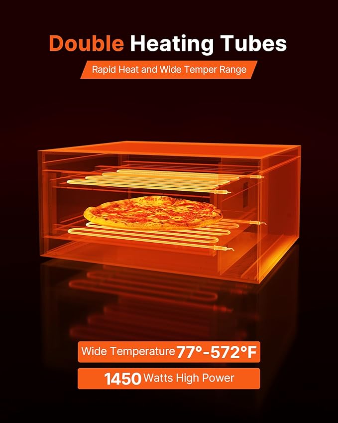 VEVOR Electric Pizza Oven, 12-inch Countertops Pizza Ovens, 572°F Max Temp, 1450W Indoor Pizzas Maker w/Timing & Temp Control, Pizza Cooker w/Dual Heat Tube, Crumb Tray, for Diner and Home Kitchen