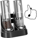[Upgraded Larger Capacity] Electric Salt and Pepper Grinder Set with USB Charging Base, 95ml Large Capacity, Adjustable Coarseness,Stainless Steel Automatic Pepper Mill (Upgraded Capacity-A)