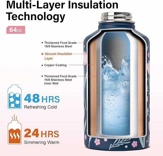 DYSANKY Grandma's Water Bottle Gift– 64 oz Insulated Stainless Steel Bottle with Carrier Bag, Strap & Gift Box – BPA-Free – Ideal for Hiking, Camping & Travel 64 oz