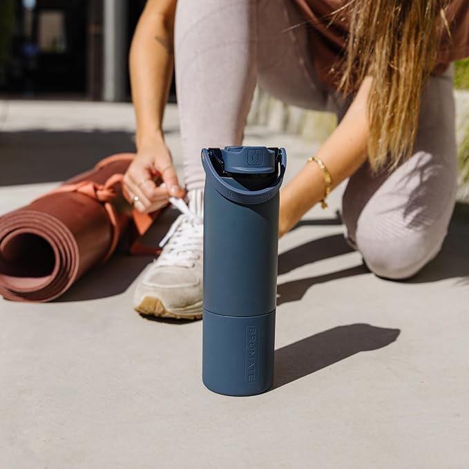 BrüMate Rise 25oz Water Bottle With 100% Leakproof Covered Silicone Straw | Insulated Stainless Steel Water Bottle | Cup-Holder Friendly | Fast Flow | Soft Sip Spout | BPA-Free (Nightfall Blue)