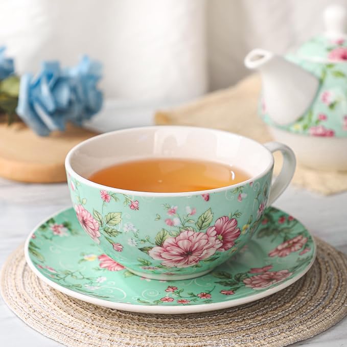 Tea Cup Set Ceramic Including 1 Teapot with lid 1 Tea Cup with 1 Sauser (G1)