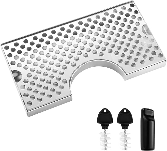 Kegerator Beer Drip Tray Stainless Steel Keg Drip Tray with Non-Slip Silicone Pads 4.4” Cutout Kegerator Surface Mount Beer Tower Drip Tray for Home Bar Mini Fridge without Drain