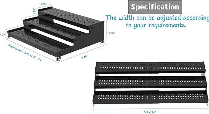 Jojocross Metal Spice Rack Organizer for Cabinet, 3 Tier Expandable Spice Storage shelf, Great for Kitchen Cabinets, Cupboard,Pantry and Countertop More,Metal plate with hole(2PACKS/GUN-GREY)