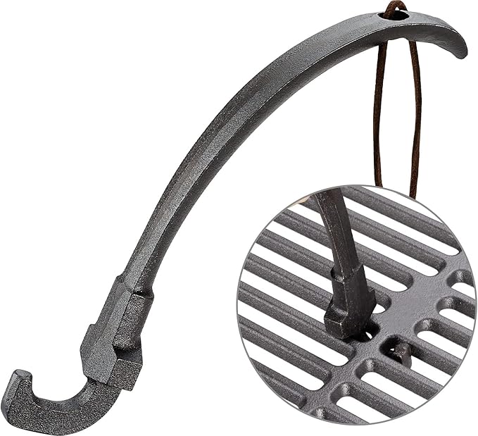 Charcoal Grill Grids Lifter Tool, Cooking Grates Mover Hook - Hot Surfaces Gripper, Chargriller Parts Replacement, Pit Boss, Vision, Big Green Egg Grate Lifter Accessories. Easily Moving Grilling Nets