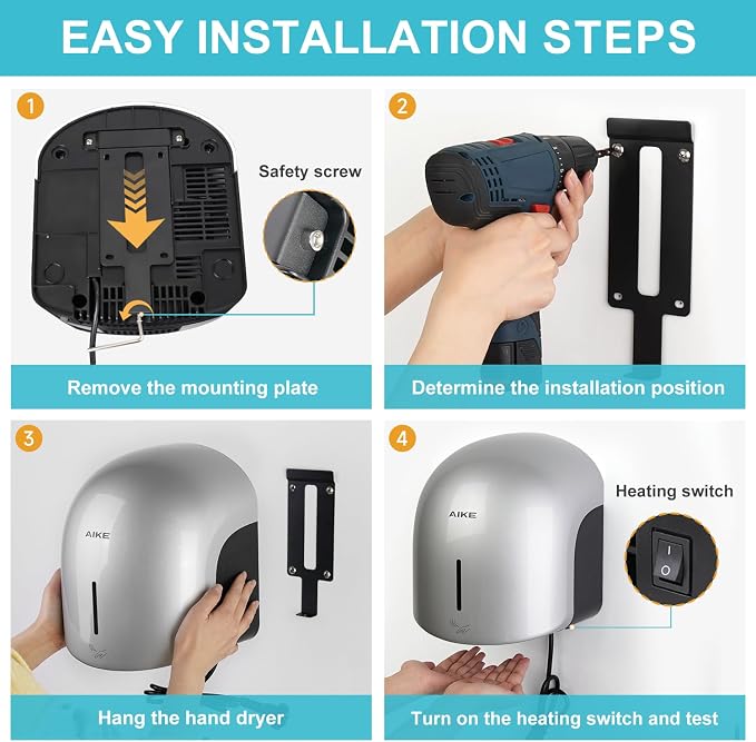 AIKE GentleAir Warm Hand Dryer& Automatic Soap Dispenser, Model AK2637 & AK1226S Silver