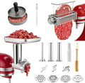 Stainless Steel Meat Grinder & Meat Tenderizer Attachments Compatible with KitchenAid Stand Mixer, 3 Adjustable Thickness - Includes 4 Grinding Plates, 3 Sausage Stuffer Tubes & Burger Press