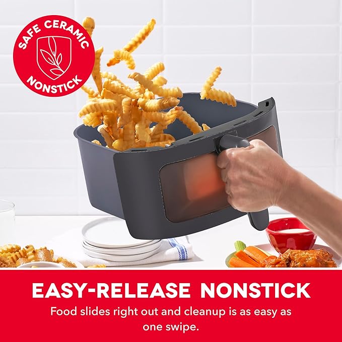 Dash 6QT Infrared Digital Air Fryer - Safe Ceramic Nonstick, Basket Style, Viewing Window, Custom Presets & Auto Shake Reminder - Dishwasher Safe Parts, 6 Quart Family-Size Air Fryer