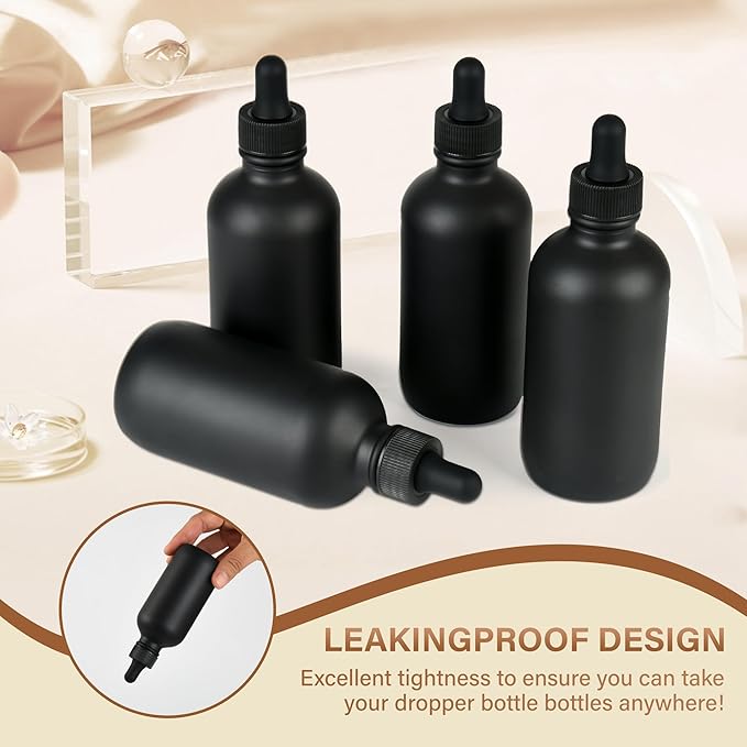 NOOEEISS 4oz Black Glass Eye Dropper Bottle - 4 Pcs Tincture Bottles With Leak-Proof Design, Pretty Finish, Stronger Suction for All Kinds of Mixed Liquids