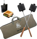 Campfire Pie Iron 4.9" Large Cast Iron Sandwich Maker for Camping 2 Pcs with Storage Bag - 21.7 inch Adjustable Handles - Campfire Cooking Equipment for Grilling & Outdoor Cooking