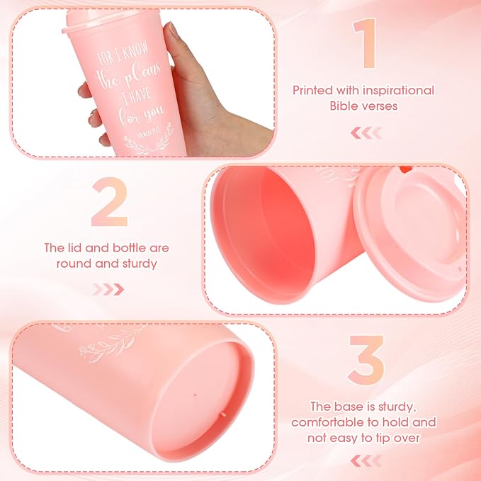 Skylety 40 Pack Bulk Christian Gifts for Men Women 16oz Reusable Bible Verse Tumbler Plastic Coffee Cup with Lid Inspirational Religious Church Gift for Teacher Graduation Party Favor (Bright Color)