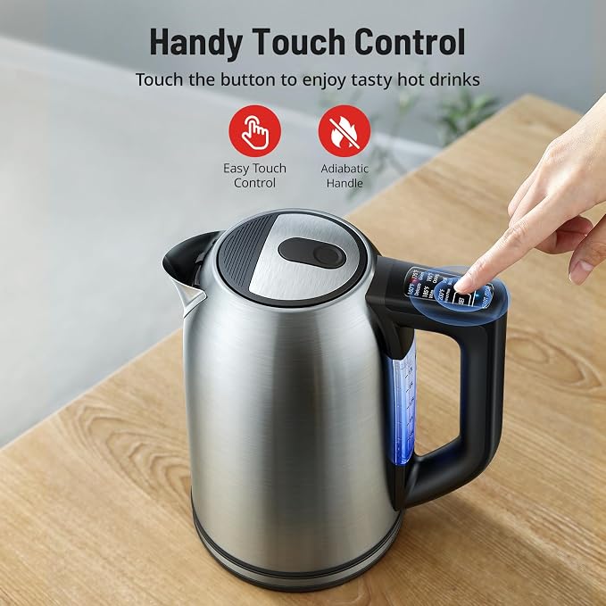 Electric Tea Kettle, 6 Precise Temperature Presets 1.7L Stainless Steel Electric Kettle Temperature Control,1500W Fast Boiling Hot Water for Oolong & Green Tea with Strix Control