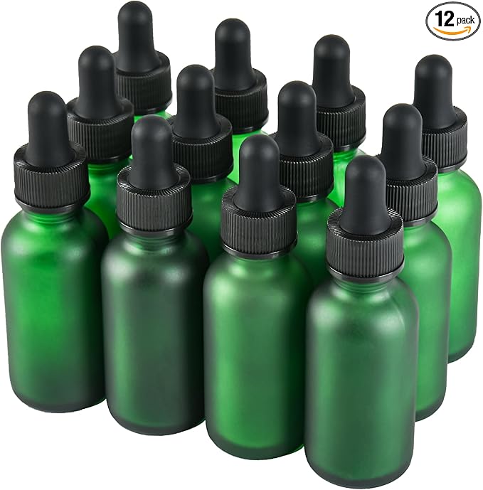 NOOEEISS 12 Pcs, 1oz Dropper Bottle, Green Glass Eye Dropper Bottle, Tincture Bottles with Dropper, Pretty Finish, Leak-Proof Design, Stronger Suction for All Kinds of Mixed Liquids