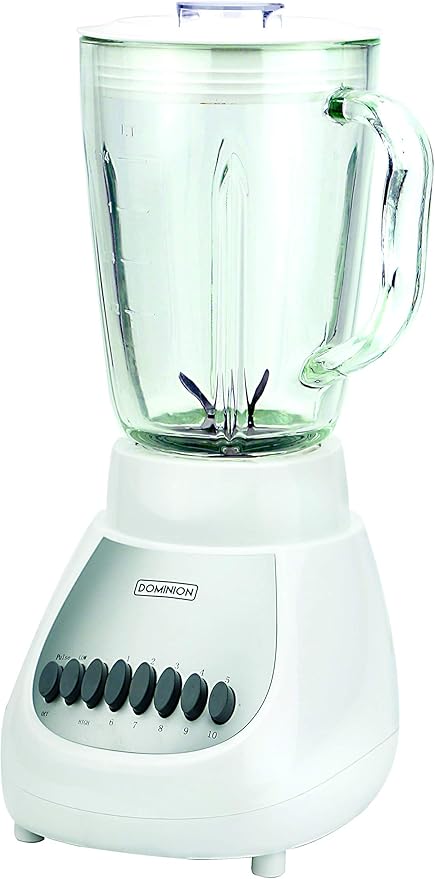 Dominion D4002WG Countertop Blender with 5-Cup 42oz Glass Jar, 10 Speed Settings with Pulse, Sharp Stainless Steel Blade, White