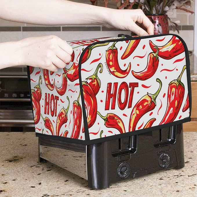 Red Chili Pepper Toaster Cover 4 Slice Dust and Fingerprint Protection Toaster Bread Maker Covers Washable Kitchen Small Appliance Covers for Kitchen Accessories Decor Bakeware Women Gift