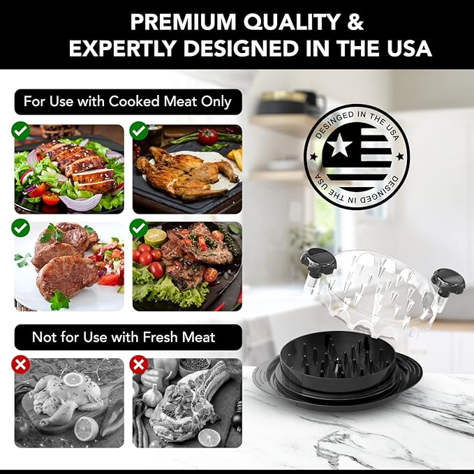 Chicken Shredder with Tray – Fast & Easy Meat Shredder for Pulled Chicken, Pork or Beef – BPA-Free, Anti-Slip Base, Dishwasher Safe – Manual BBQ Gadget – Designed in USA – Cozy Kitchen