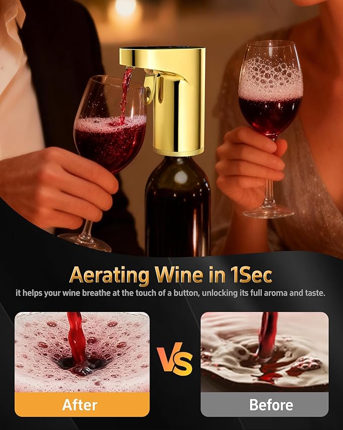 Mothers Day Gift Essential,5-in-1 Electric Wine Decanter & Smart Liquor Dispenser,Automatic Aerator&Pourer with 1-999ml Precision Dosing | Gift for Mom,Women,Dad,Wine&Whiskey Lovers,Birthday(Gold)