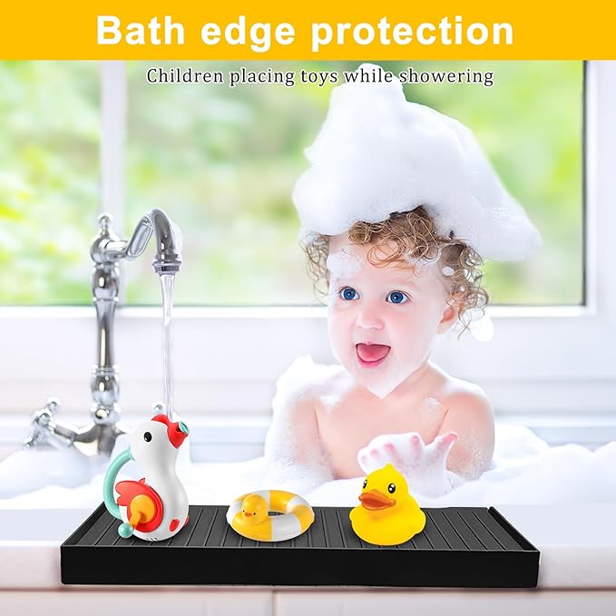 Kitlers Silicone Edge Protectors - Multifunction Sink Accessories, Splash Guard & Draining Mat for Kitchen, Bathroom Sink, Steel, Granite, Quartz Countertops(Black)
