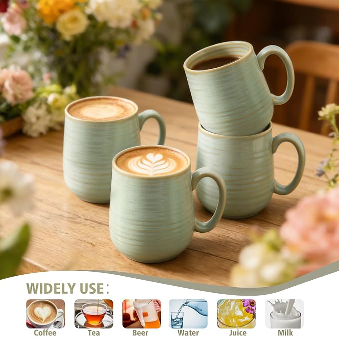 Coffee Mugs Set of 4, 15 Ounce Ceramic Coffee Cups with Handle, Large Mug Set for Latte, Tea, Chocolate, Modern Cup Gift for Men and women, Dishwasher & Microwave Safe,Sage Green