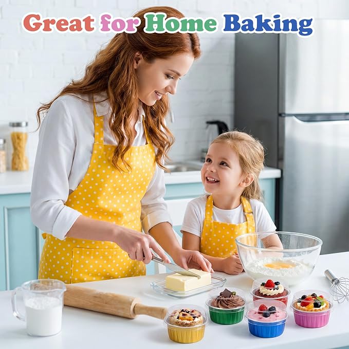 Gejoy 400 Pcs Aluminum Foil Baking Cups with Lids 5 oz Disposable Ramekins Mini Cake Pans Creme Brulee Cupcake Liners Muffin Dessert Container for Wedding Birthday Party (Classic,Bright Color)