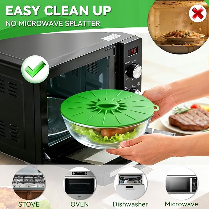 Silicone Lids 9 Pack Food Covers, Microwave Splatter Covers,Reusable Heat Resistant Lids for Pots Pans Plates Cups,Microwave Oven Stove Fridge Freezer Safe,Mothers Day Gifts