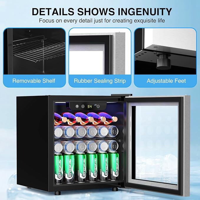 Kismile Mini Refrigerator Cooler 36L Beverage Fridge for 12 Bottle 50 Can,1.3 Cu.Ft Drink Fridge with Seamless Outer Frame,Electronic Temperature Control for Home/Bar/Office 40-61℉,Silver
