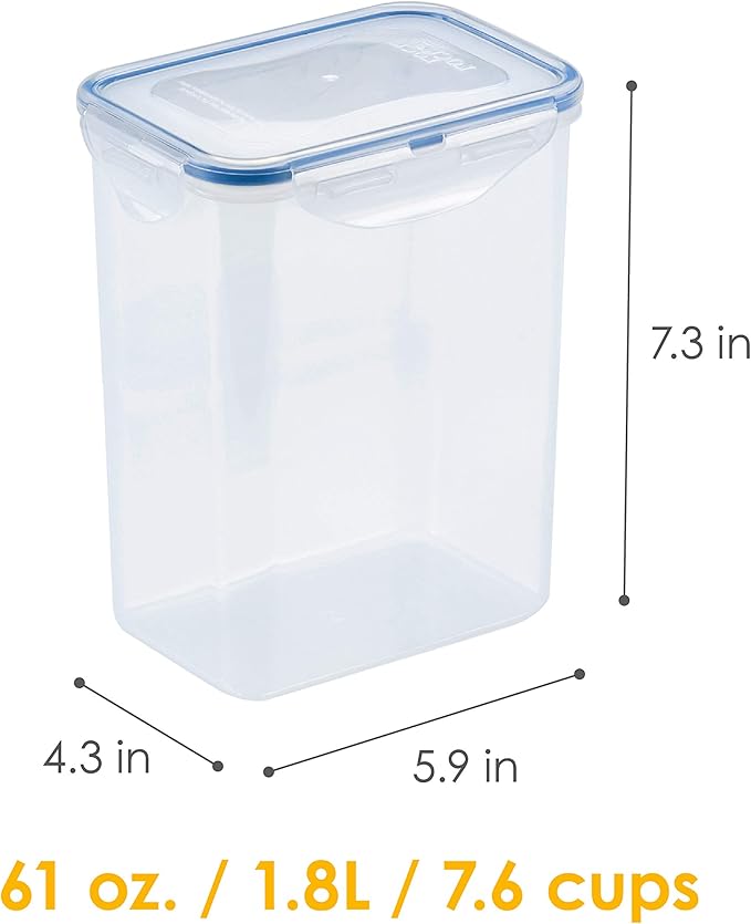 LOCK & LOCK LocknLock Easy Essentials Airtight Rectangular Tall Food Storage Container 7.61 Cup, 4 Piece, Clear