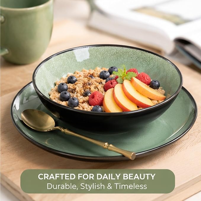 AmorArc Ceramic Dinnerware Sets,Handmade Reactive Glaze Stoneware Plates and Bowls Sets,Highly Scratch Resistant | Dishwasher & Microwave Safe Dishes Set,Service for 4 (12pc)