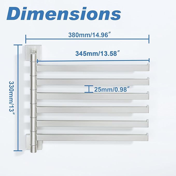 Alise Swivel Towel Rack, 6-Arm Towel Bar, Space Saving Towel Rack Wall Mount Drying Towel Holder, Swing Out Towel Holder for Bathroom Kitchen Toilet, Square SUS304 Stainless Steel, Brushed Nickel