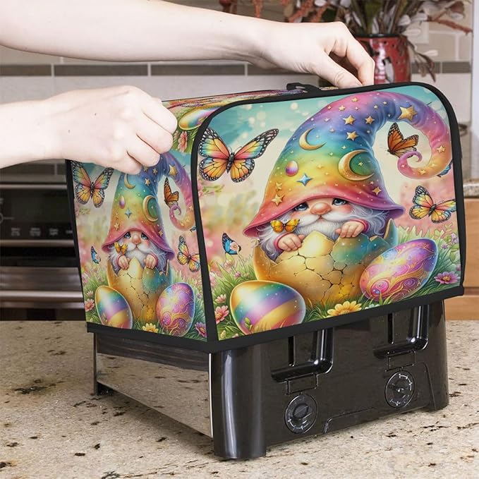 Happy Easter Eggs Gnome Toaster Cover 4 Slice Dust and Fingerprint Protection Toaster Bread Maker Covers Washable Kitchen Small Appliance Covers for Kitchen Accessories Decor Bakeware Women Gift