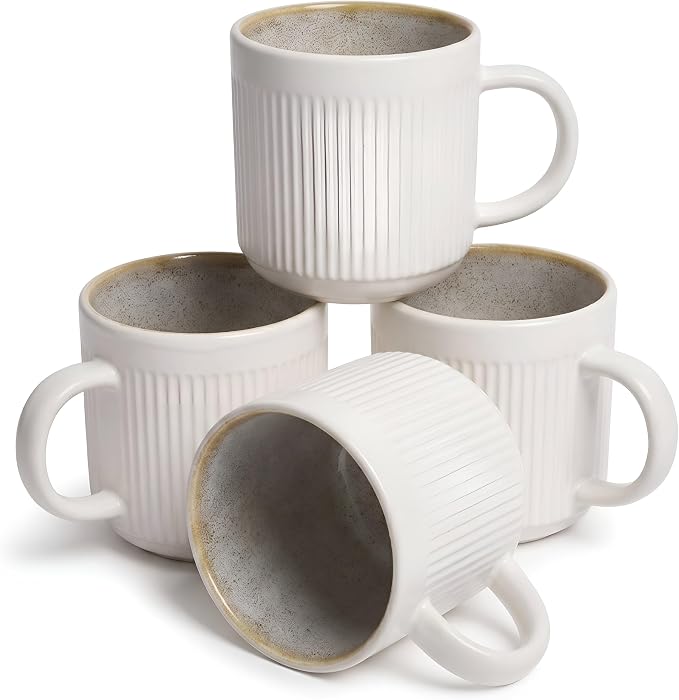 SANGO Anderson Cream Coffee Mugs Set of 4, 16.5 oz Stoneware Coffee Mug Set, Big Ceramic Tea Cup with Reactive Glaze for Cappuccino, Latte, Large Coffee Cups with Handle, Microwave & Dishwasher Safe