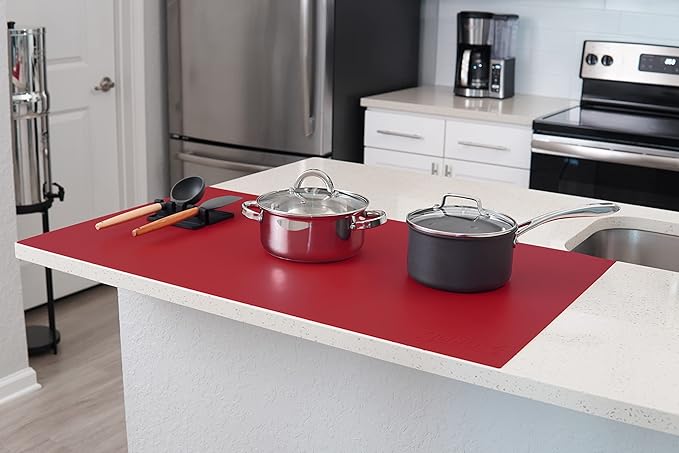 GASARÉ, Extra Large, Thick, Silicone Mat for Kitchen Counter, Heat Resistant Mat, Countertop Protector, Non-Slip, Easy to Clean, Cuttable, 40 x 23.5 Inches, Red